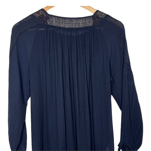 LOFT Navy Blue Blouse Small | Long Sleeve Shirred Peasant Boho Top - Picture 7 of 11